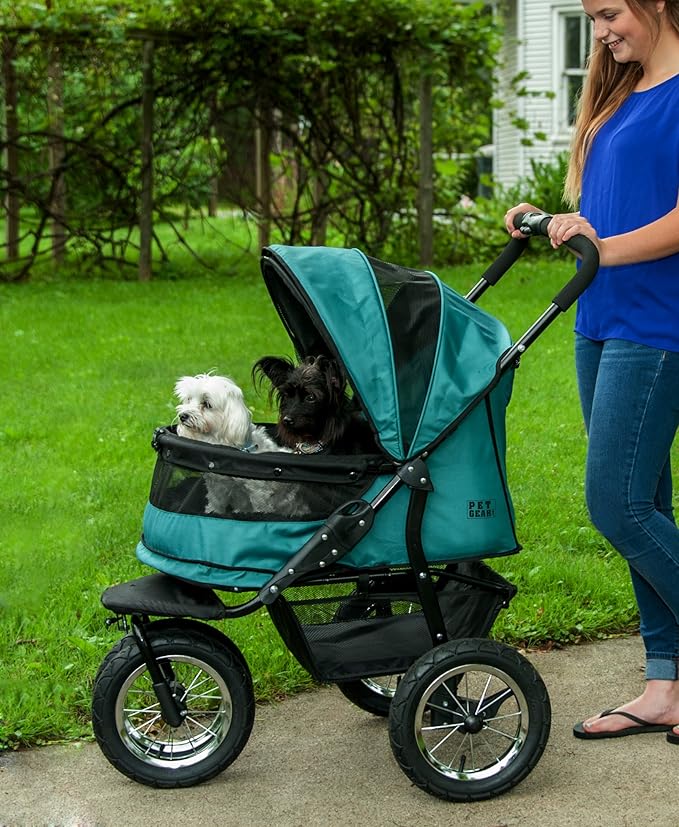 Pet Gear NO-Zip Double Pet Stroller, Zipperless Entry, for Single or Multiple Dogs/Cats, Plush Pad + Weather Cover Included, Large Gel-Filled Tires, 1 Model 3 Colors