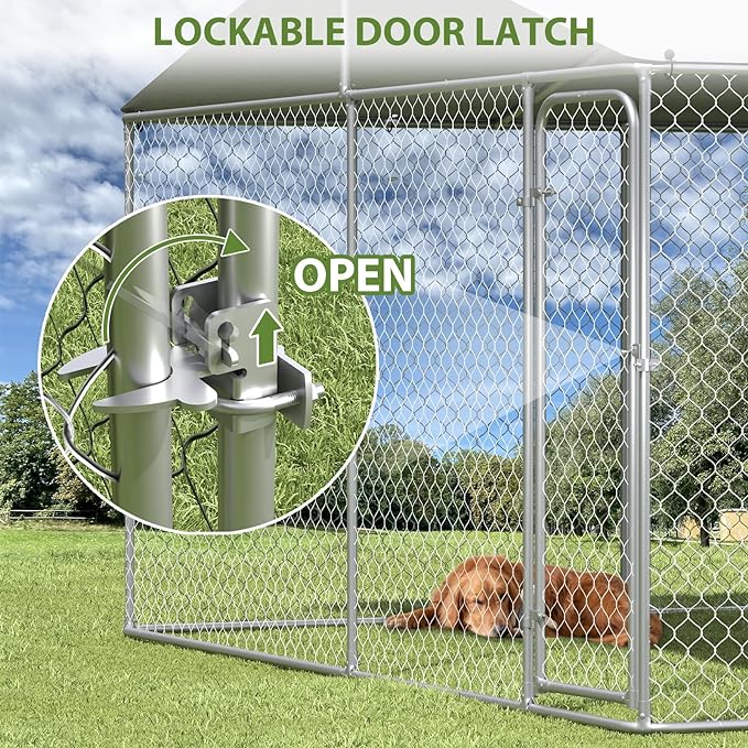 13x13 Extra Large Outdoor Dog Kennel, Dog Kennel Outside with Roof, Heavy Duty Dog Run Fence with Anti-UV & Waterproof Cover and Lockable Door, Covered Dog Playpen for Large Dogs