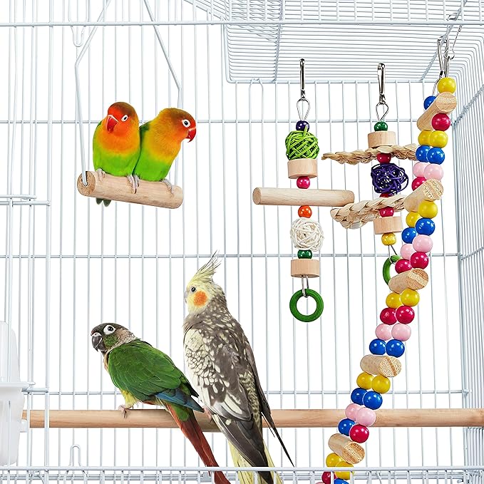 Yaheetech 62.4-inch Roof Top Flight Bird Cage for Parakeets Cockatiels Conures Finches Lovebirds Canaries Budgies Small Parrots, Large Birdcage with Detachable Rolling Stand, White