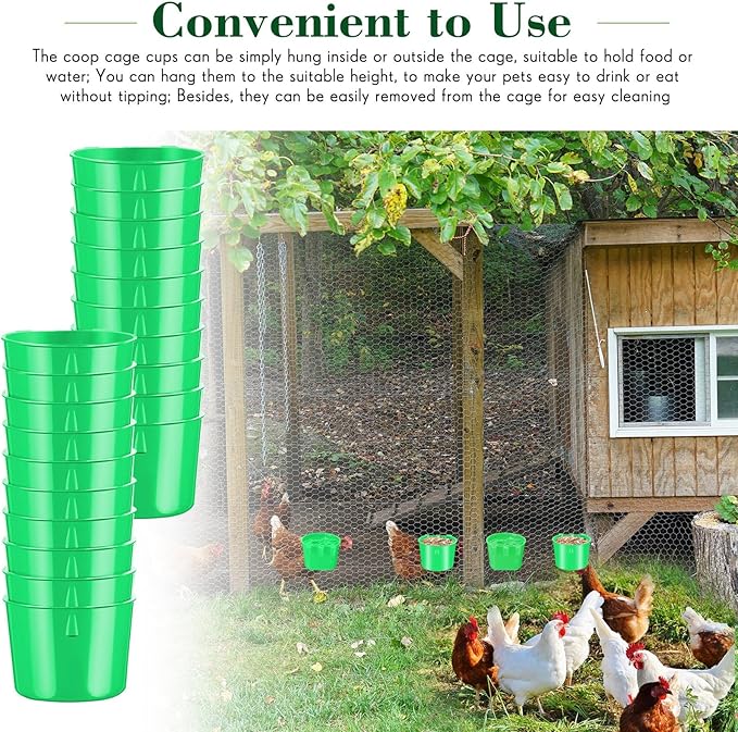 60 Pieces Cage Cups Birds Hanging Feeders Seed Bowl 8 oz Plastic Chicken Feeder Water Bowl Hanging Chicken Waterer Chicken Feeding Watering Dish Coop Cups for Gamefowl Parrot Parakeet Poultry (Green)