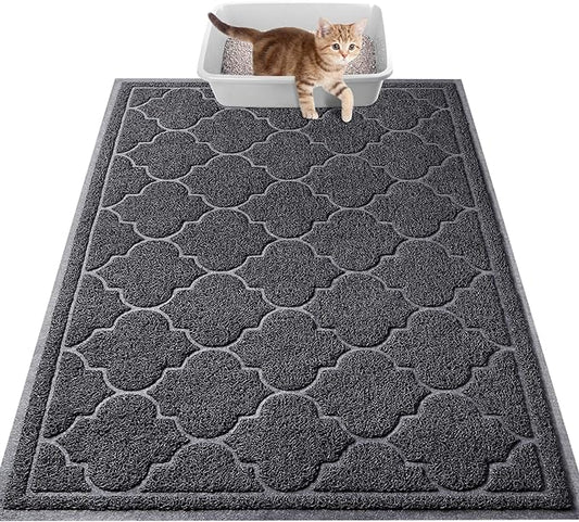 LuxStep Cat Litter Mat Litter Trapping Mat, 23x35 Inch Waterproof and Non-Slip Litter Box Mat for Clean Floors, Soft on Cat Paws, Large Litter Pad for Indoor Cat Supplies and Essentials, Black