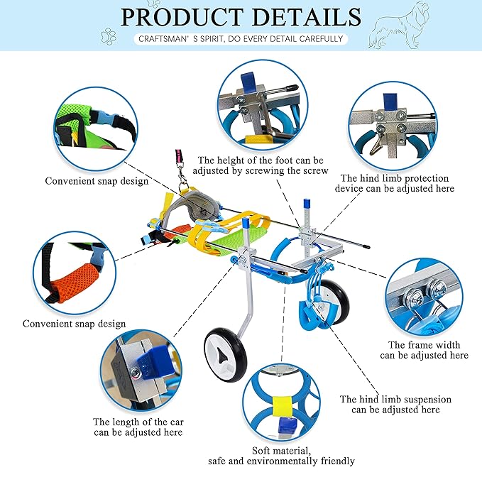 Adjustable Dog Cart/Wheelchair, Animal Exercise Wheels?for Pet/Doggie Wheelchairs with Disabled Hind Legs Walking?Light Weight, Easy Assemble (7-Size)(XSLW)