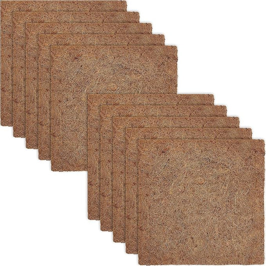 ZeeDix 10 Pieces Coconut Fiber Reptile Substrate Mat, 8 x 8 inches Natural Coco Coir Mat Turtle Bedding Tortoise Carpet Reptile Terrarium Liner for Lizard Snake Turtle Gecko Bearded Dragon