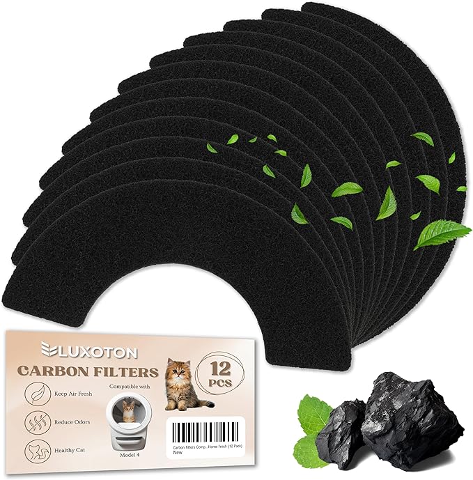 12 Pack Carbon Filters Compatible with Litter-Robot 4 - Activated Carbon Filters for Litter Box, Charcoal Filters for Cat Litter Box, Durable to Trap & Absorbing Odor, Keep Home Fresh