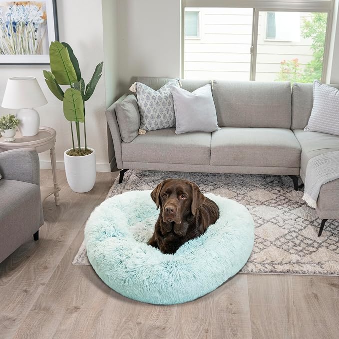 Best Friends by Sheri The Original Calming Donut Cat and Dog Bed in Shag Fur Baby Blue, Large 36"