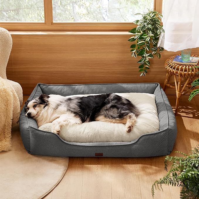 Bedsure Washable Dog Bed for Extra Large Dogs - Waterproof All-Season Foam Dog Beds, Orthopedic Rectangle XL Doggy Beds with Removable Zipper Cover, 42x30x10inches, Grey