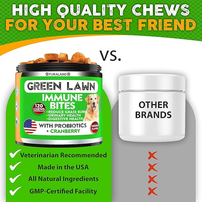 Grass Burn Spot Saver Chews Caused by Dog Pee Lawn- Grass Treatment Rocks - DL-Methionine + Digestive Enzymes - Dog Urine Neutralizer - Soft Treats