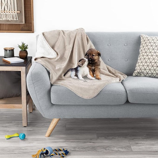 PETMAKER Waterproof Dog Blanket - 30x40-Inch Reversible Sherpa Dog Blanket for Couch, Bed, or Car - Protects from Spills, Stains, or Pet Fur (Tan)