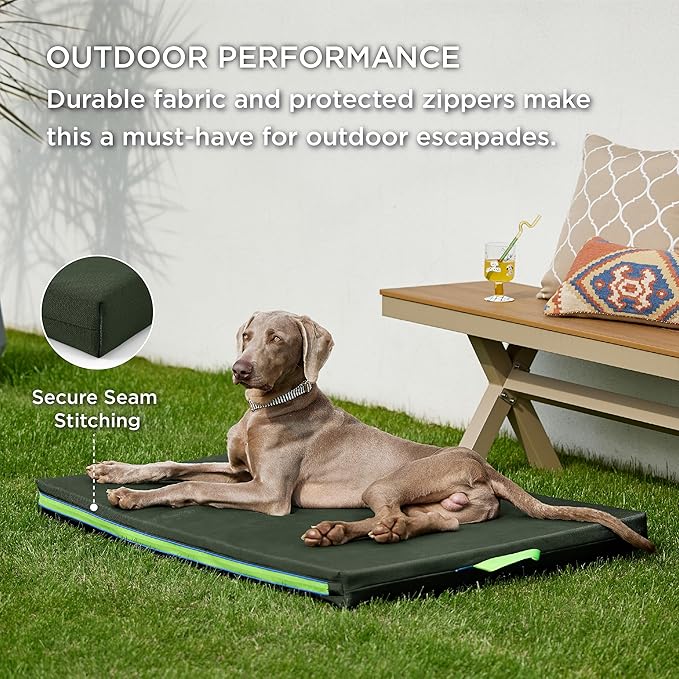 Bedsure Outdoor Waterproof Durable Dog Bed with Heavy Duty Cover, Orthopedic Foam Supportive Dog Beds, Washable Dog Mat with Removable Cover for Large Dogs (44"x32", Moss Green)