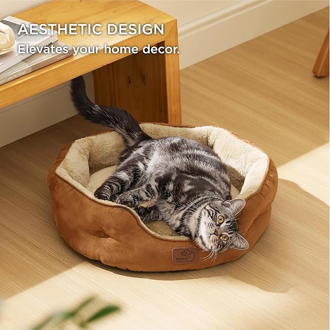 Bedsure Dog Beds for Small Dogs - Round Cat Beds for Indoor Cats, Washable Pet Bed for Puppy and Kitten with Slip-Resistant Bottom, 20 Inches, Terracotta