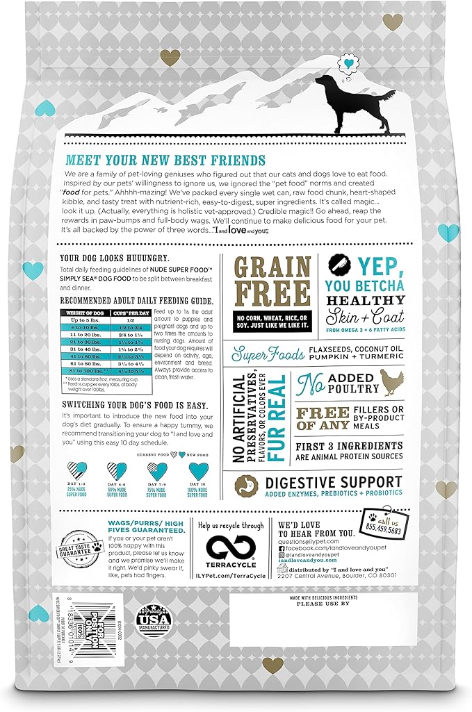 I AND LOVE AND YOU Nude Super Food Dry Dog Food - Salmon + Whitefish - Prebiotic + Probiotic, Grain Free, Real Meat, No Fillers, 23lb Bag