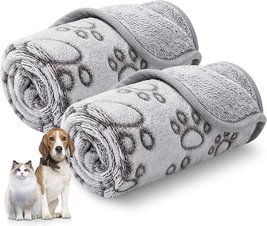 Luciphia 1 Pack 2 Pet Blankets for Dogs Cats, Fleece Print Dog Cat Blankets for Small Medium Large Puppy Kitten, Grey Paw Medium(30x20 inch)