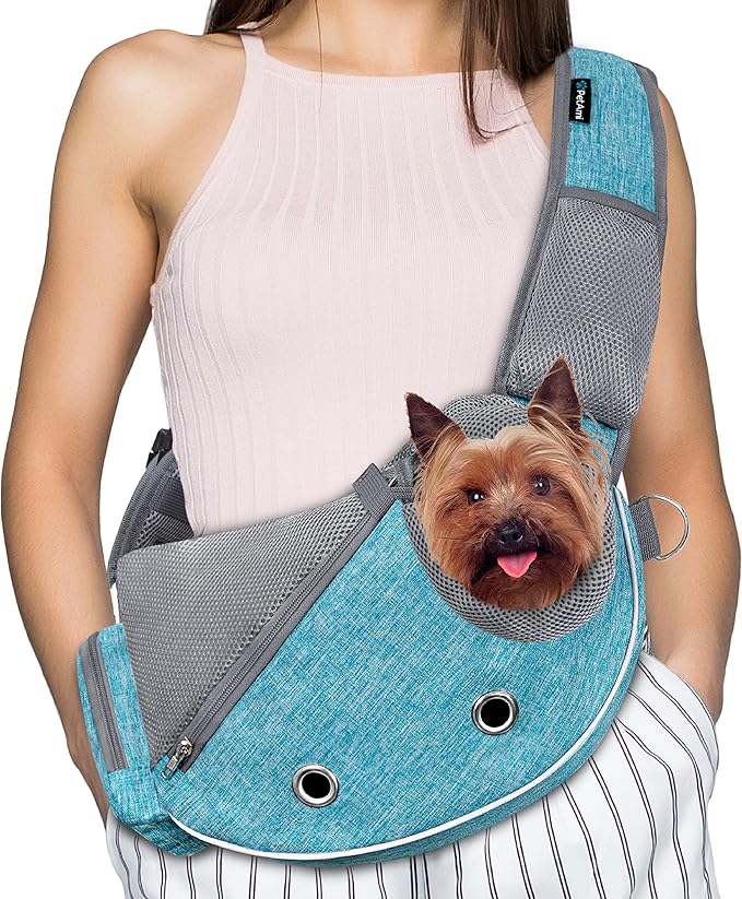 PetAmi Dog Sling Carrier for Small Dogs, Puppy Carrier Sling Purse, Dog Bags for Traveling, Carrying Bag to Wear Medium Cat, Adjustable Crossbody Pet Sling Travel, Poop Bag Dispenser, Max 5 lbs, Blue