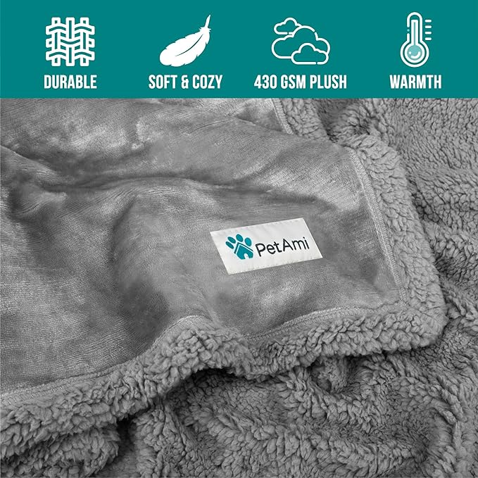 PetAmi Waterproof Dog Blanket for Small Medium Dog, Pet Puppy Blanket Couch Cover Protection, Sherpa Fleece Cat Blanket Couch Sofa Bed Furniture Protector Reversible Soft Washable 29x40 Light Gray