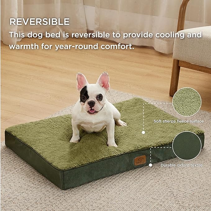 Bedsure Medium Dog Bed for Medium Dogs - Orthopedic Dog Beds with Removable Washable Cover, Egg Crate Foam Pet Bed Mat, Suitable for Dogs Up to 35lbs, Dark Green