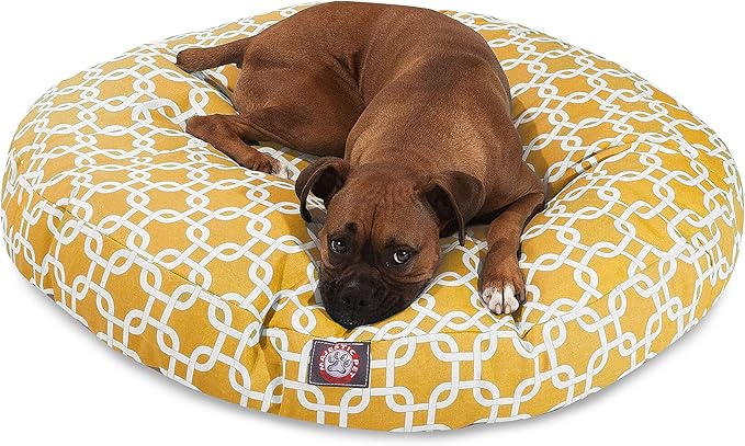 Yellow Links Large Round Indoor Outdoor Pet Dog Bed With Removable Washable Cover By Majestic Pet Products