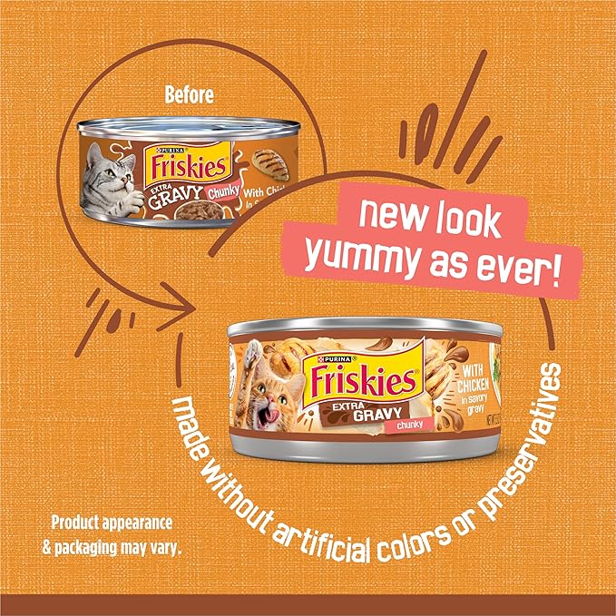 Purina Friskies Gravy Wet Cat Food, Extra Gravy Chunky With Chicken in Savory Gravy - (Pack of 24) 5.5 oz. Cans