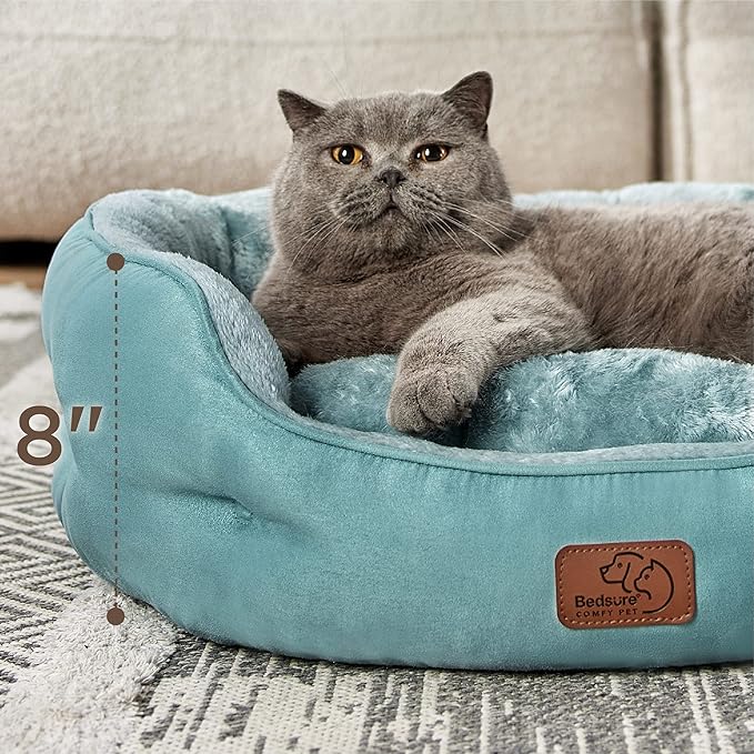 Bedsure Dog Beds for Small Dogs - Round Cat Beds for Indoor Cats, Washable Pet Bed for Puppy and Kitten with Slip-Resistant Bottom, 25 Inches, Washed Blue