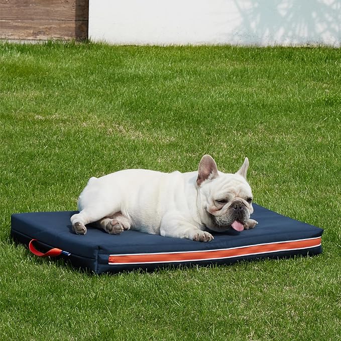 Bedsure Outdoor Waterproof Durable Dog Bed with Heavy Duty Cover, Orthopedic Foam Supportive Dog Beds, Washable Dog Mat with Removable Cover for Large Dogs (30"x20", Navy Blue)