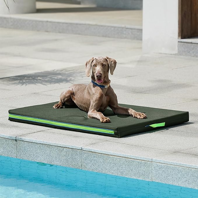 Bedsure Outdoor Waterproof Durable Dog Bed with Heavy Duty Cover, Orthopedic Foam Supportive Dog Beds, Washable Dog Mat with Removable Cover for Large Dogs (44"x32", Moss Green)
