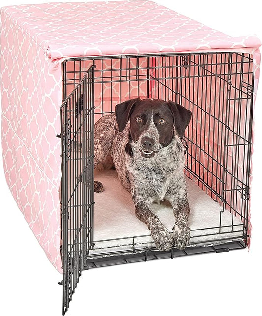 New World Pet Products Dog Crate Cover Featuring Teflon Fabric Protector, Dog Crate Cover Fits Midwest 36-Inch Dog Crates, Pink Designer Pattern