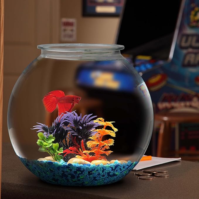 Aquatic Wonder 2 Gallon Fish Bowl, Round Crystal Clear Plastic is Break-Resistant and Light Weight. Ideal for Betta Fish Aquarium, Home décor and Party Drinks