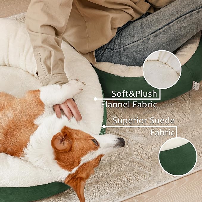 Love's cabin Round Donut Cat and Dog Cushion Bed, 25in Pet Bed for Small or Medium Dogs, Anti-Slip & Water-Resistant Bottom, Soft Durable Fabric Pet Beds, Washable Calming Cat & Dog Bed Green