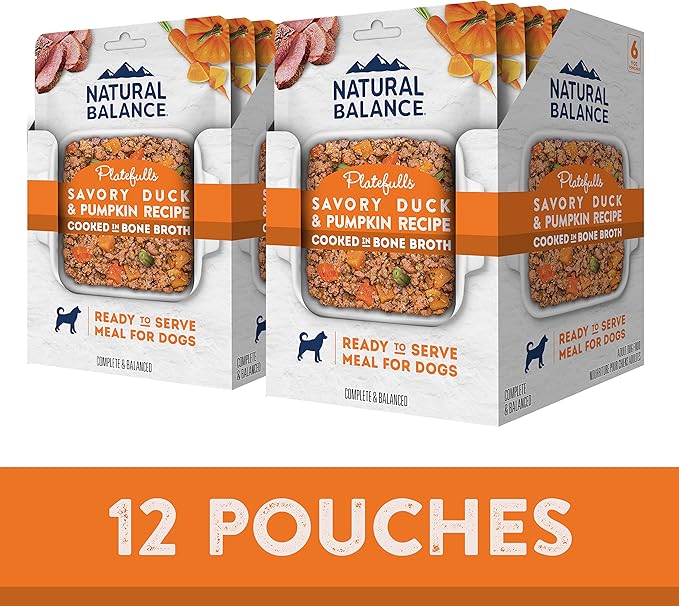 Natural Balance Platefulls Homestyle Adult Wet Dog Food, Savory Duck & Pumpkin Recipe Cooked in Bone Broth, 9 Ounce (Pack of 12)