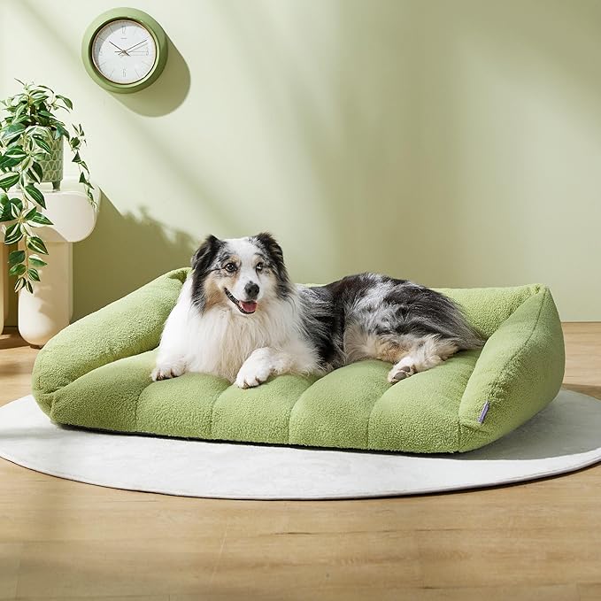 Lesure Orthopedic Dog Bed Sofa for Extra Large Dogs, Waterproof Dog Couch with Removable Washable Cover, Cute Aesthetic Pet Sofa Couch with Egg Crate Foam(41" x 29" x 11", Green)