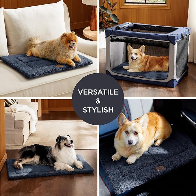 Bedsure Washable Dog Crate Bed for Extra Large Dogs, Reversible Foam Floor Dog Mat, Lightweight Travel Flat Pet Beds for Indoor & Outdoor Dogs (48" x 30", Navy)