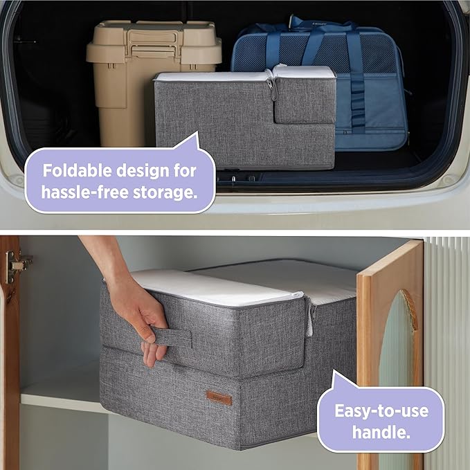 Lesure Dog Stairs for Small Dogs - Pet Stairs for Beds and Couch, Folding Pet Steps with CertiPUR-US Certified Foam for Cat and Doggy, Non-Slip Bottom Dog Steps, Grey Linen, 3 Steps