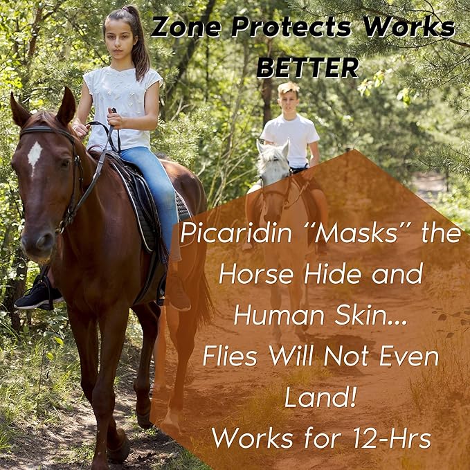 Zone Protects Horse & Rider Equine Spray with Picaridin – 32oz Trigger Spray, DEET-Free Insect Repellent for Horses and Riders, Repels Flies, Gnats, Horse Flies, Ticks, 12-Hour Protection