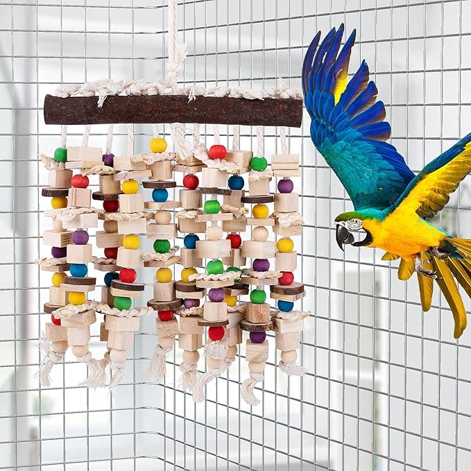 Large Bird Parrot Chewing Toy -Natural Wooden Blocks Bird Parrot Tearing Toys Suggested for Large Macaws cokatoos,African Grey and a Variety of Amazon Parrots (Natural)