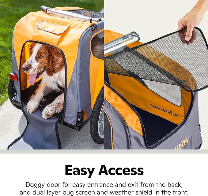 Schwinn Rascal Bike Dog Trailer, Carrier for Small and Large Pets, Easy Folding Cart Frame, Quick Release Wheel, Universal Bicycle Coupler, Washable Non-Slip Lining