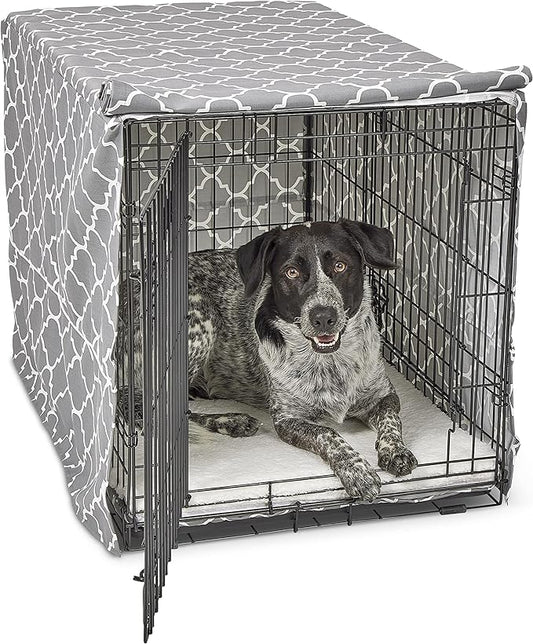 New World Pet Products Dog Crate Cover Featuring Teflon Fabric Protector, Dog Crate Cover Fits Midwest 36-Inch Dog Crates, Light Gray Designer Pattern