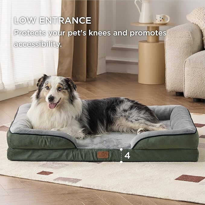 Bedsure Orthopedic Dog Bed for Extra Large Dogs - XL Plus Waterproof Dog Sofa Beds, Supportive Foam Pet Couch Bed with Removable Washable Cover, Waterproof Lining and Nonskid Bottom, Dark Green