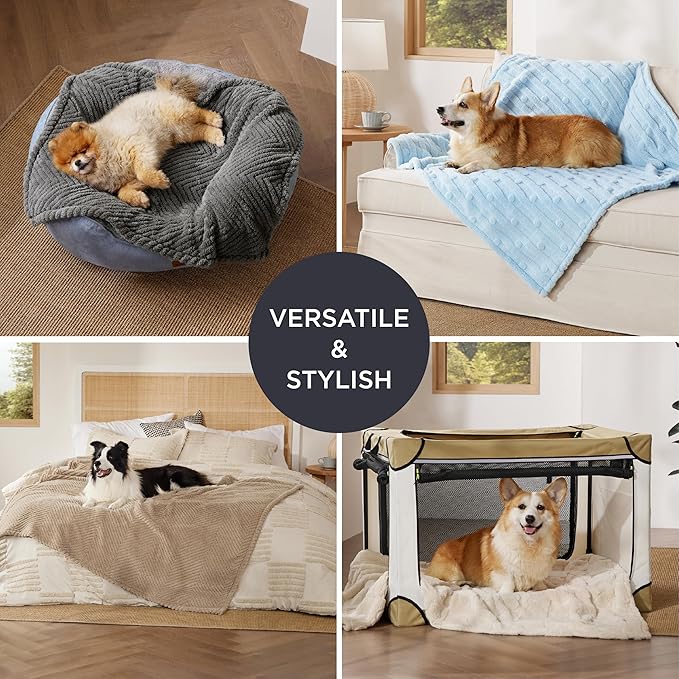 Bedsure Dog Blanket for Large Dogs Washable - Soft Fluffy Puppy Blanket for Bed with Premium 300GSM Coral Fleece, Cozy Calming Cat Blankets for Indoor Cats, Fuzzy Pet Blanket for Doggy, Blue, 50x60IN