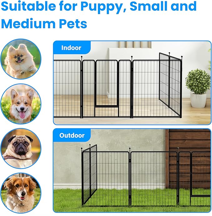 Simple Deluxe Dog Playpen Outdoor, Portable Dog Playpen for Travel, Camping, 32" Height 16 Panels Heavy Duty Dog Pen for Small/Medium Dogs, Black