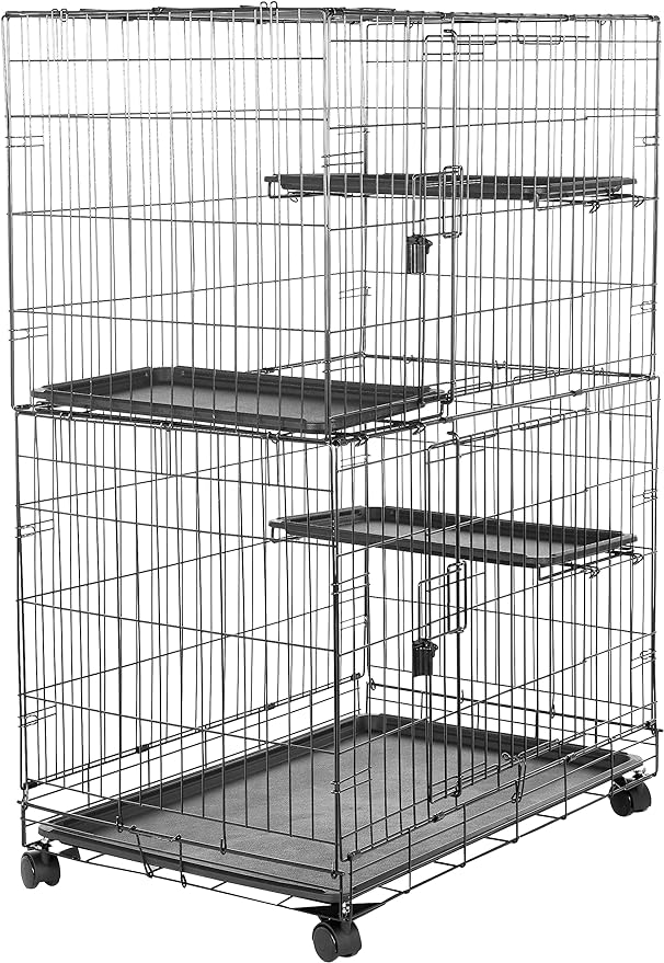 Amazon Basics Large 3-Tier Cat Durable,Pliable Cage Playpen Box Crate Kennel - 35.8"L x 22.4"W x 50.6"H, Black