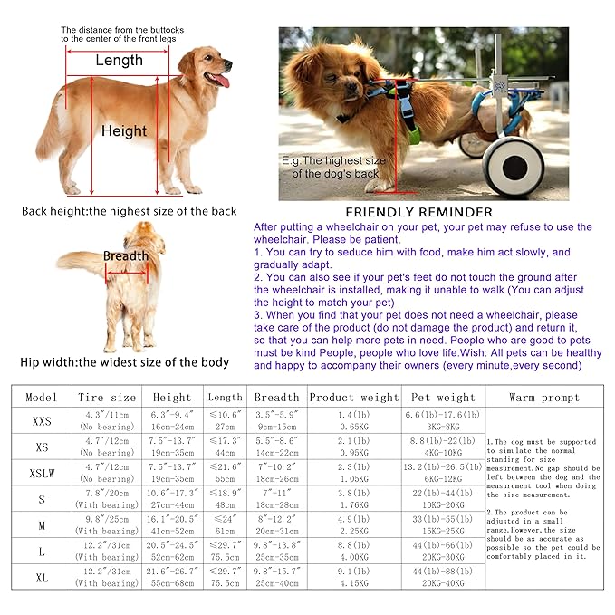 Adjustable Dog Cart/Wheelchair, for Pet/Doggie Wheelchairs with Disabled Hind Legs Walking?Light Weight(7-Size)(M)