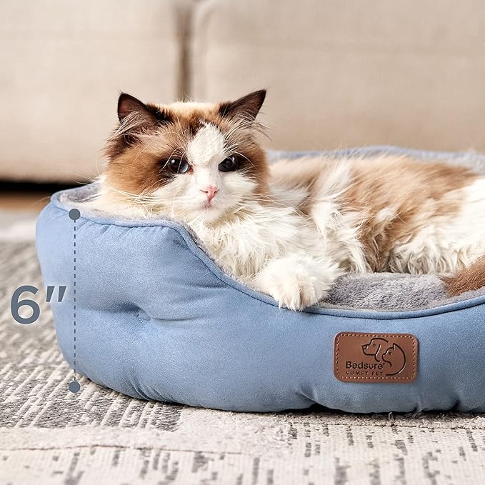 Bedsure Dog Beds for Small Dogs - Round Cat Beds for Indoor Cats, Washable Pet Bed for Puppy and Kitten with Slip-Resistant Bottom, 20 Inches, Allure