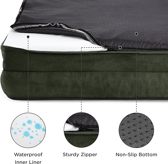 Bedsure XXL Orthopedic Dog Bed - Washable Great Dane Dog Sofa Beds for Giant Dogs, Supportive Foam Pet Couch Bed with Removable Washable Cover, Waterproof Lining and Nonskid Bottom, Dark Green