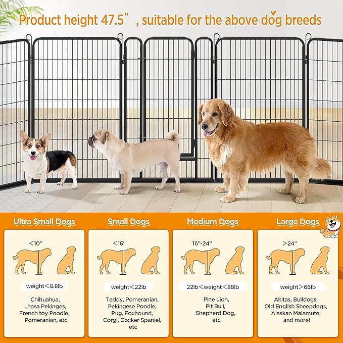 Yaheetech Dog Playpen Outdoor, 16 Panel Dog Fence 47" Indoor Pet Pen for Large/Medium/Small Dogs Heavy Duty Pet Exercise Pen for Puppy/Rabbit/Small Animals Portable Playpen for RV Camping Garden Yard