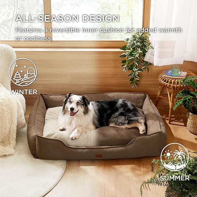 Bedsure Washable Dog Bed for Extra Large Dogs - Waterproof All-Season Foam Dog Beds, Orthopedic Rectangle XL Doggy Beds with Removable Zipper Cover, 42x30x10inches, Brown