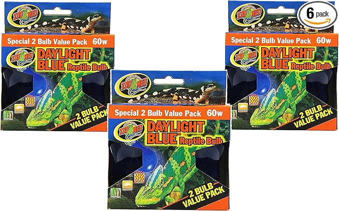 Zoo Med (3 Boxes) 2-Pack Daylight Blue Reptile Bulb, 60-watt - 6 Bulbs Total