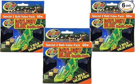 Zoo Med (3 Boxes) 2-Pack Daylight Blue Reptile Bulb, 60-watt - 6 Bulbs Total