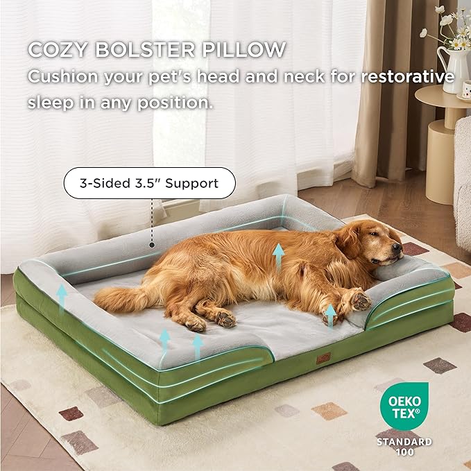 Bedsure XXL Orthopedic Dog Bed - Washable Great Dane Dog Sofa Beds for Giant Dogs, Supportive Foam Pet Couch Bed with Removable Washable Cover, Waterproof Lining and Nonskid Bottom, Turquoise