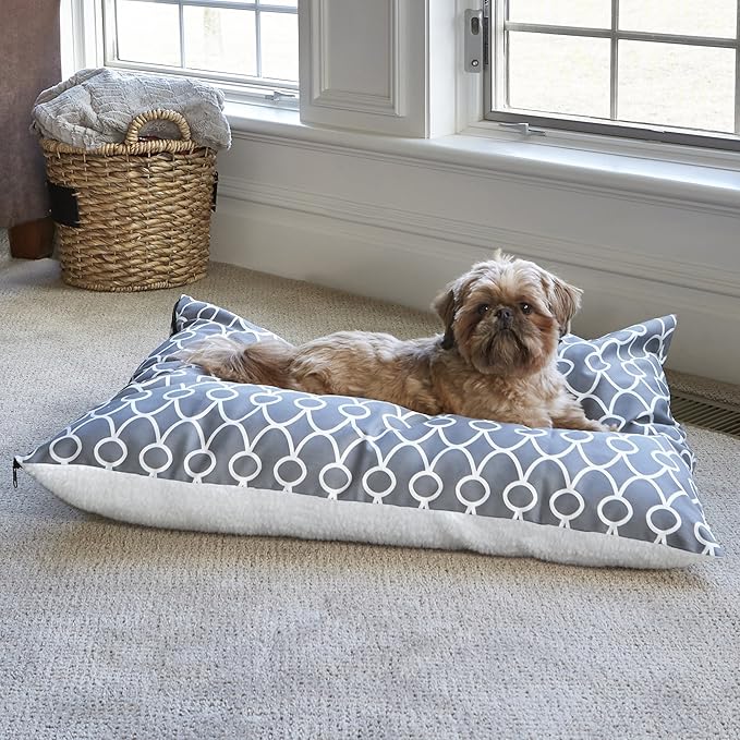 MidWest Homes for Pets Quiet Time Teflon Gray Pillow Dog Bed 36x27, 27 x 36, Medium Dog Breed, Gray Geometric Pattern