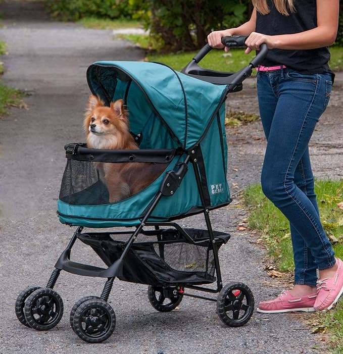 Pet Gear No-Zip Happy Trails Pet Stroller for Cats/Dogs, Zipperless Entry, Easy Fold with Removable Liner, Safety Tether, Storage Basket + Cup Holder, 3 Colors