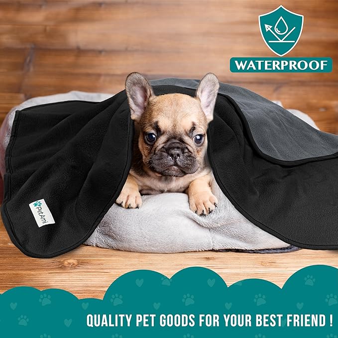 PetAmi Waterproof Dog Blanket for Bed, XL Dog Pet Blanket Couch Cover Protection, Fleece Cat Blanket Throw for Crate, Kennel, Sofa Furniture Protector, Reversible Soft Plush, Twin, 60x80 Black/Gray